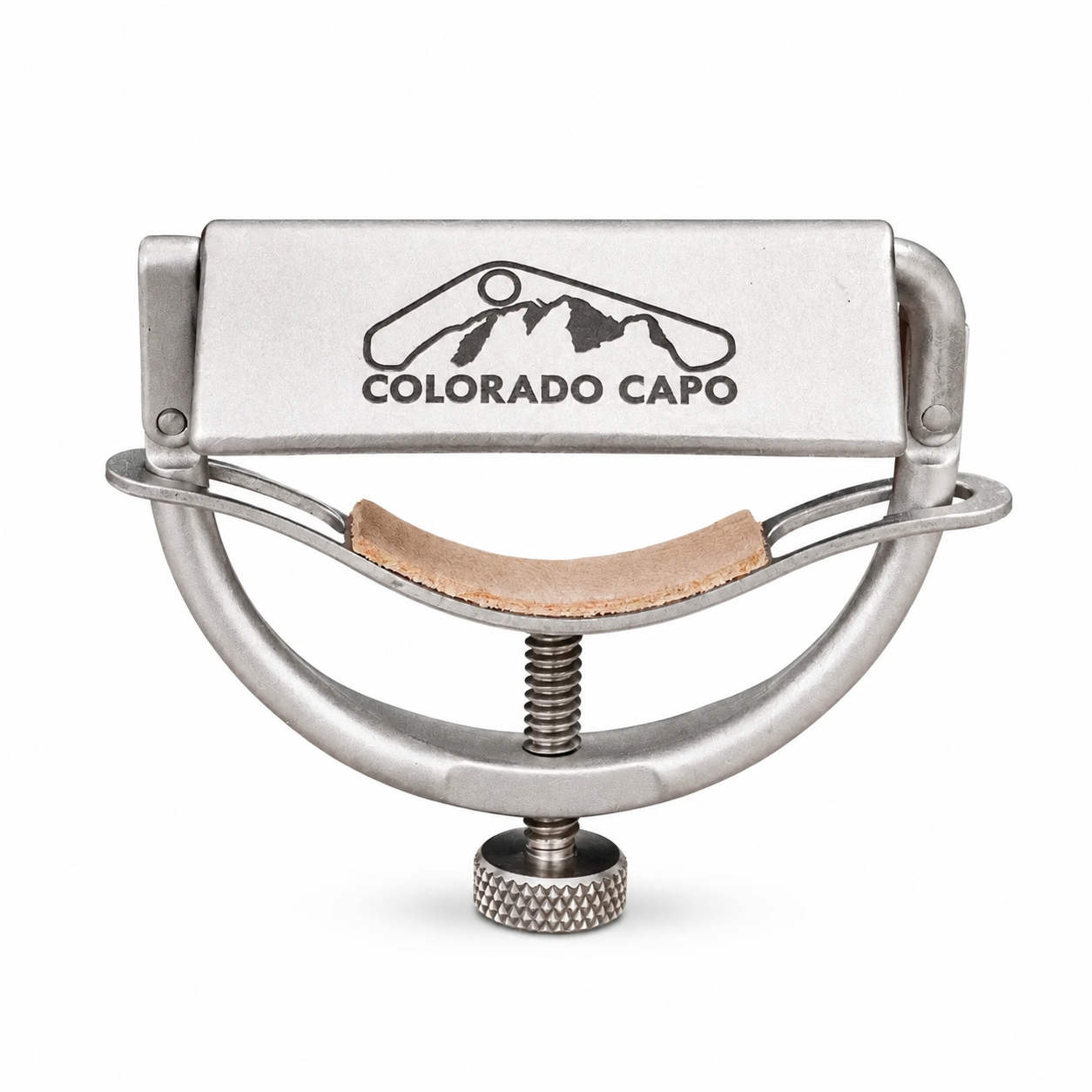 Blue custom Colorado guitar capo with brass blade and storage pouch